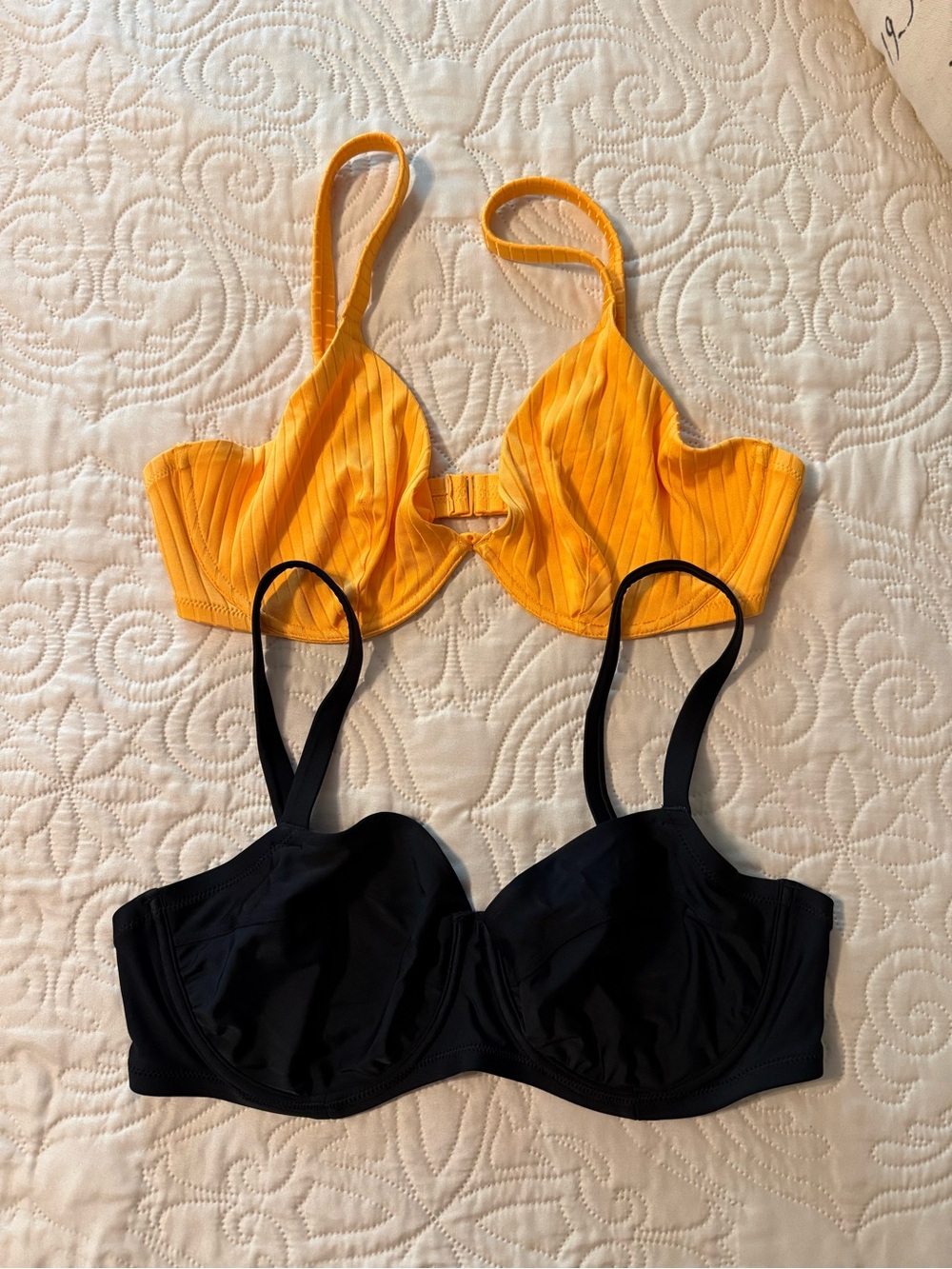 Aerie Orange and Black Bikini Tops - Set of 2